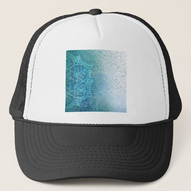 Background Mandala Grunge Pattern Text Green Trucker Hat (Front)