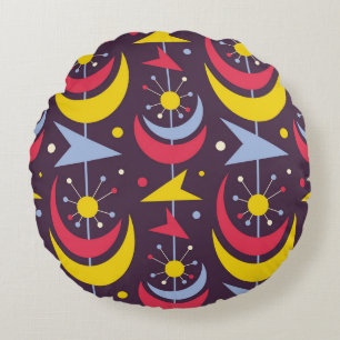 Background mid-century modern vintage art. Abstrac Round Pillow