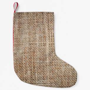 Background of burlap hessian small christmas stocking