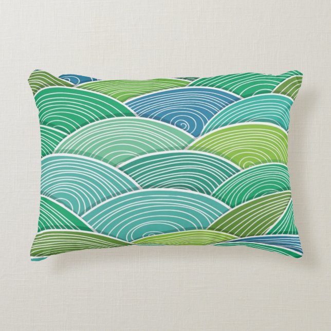 Background of curled abstract green waves decorative pillow (Front)