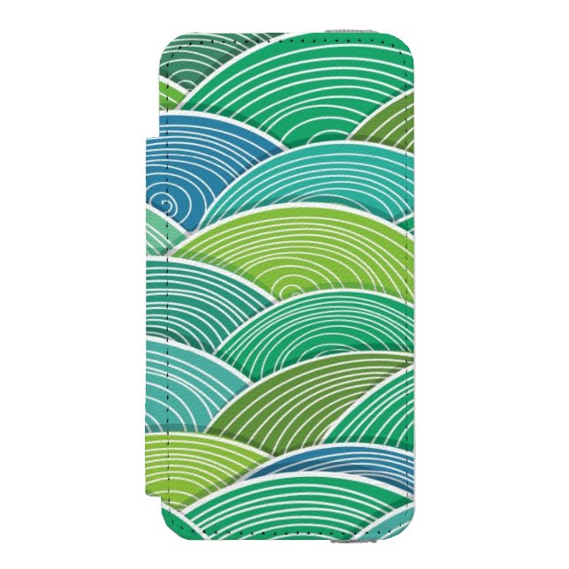 Background of curled abstract green waves incipio iPhone wallet case (Folio Front)