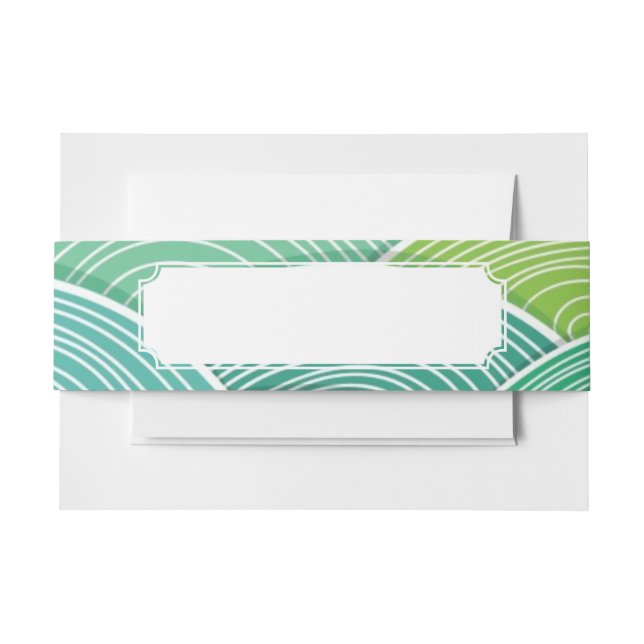Background of curled abstract green waves invitation belly band (Front Example)