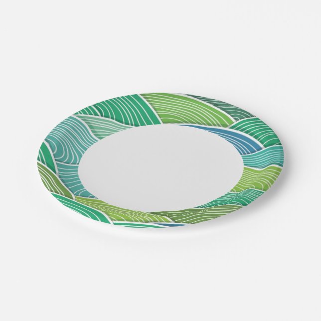 Background of curled abstract green waves paper plate (Angled)