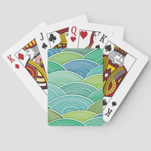Background of curled abstract green waves playing cards (Back)