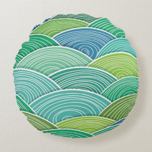 Background of curled abstract green waves round pillow