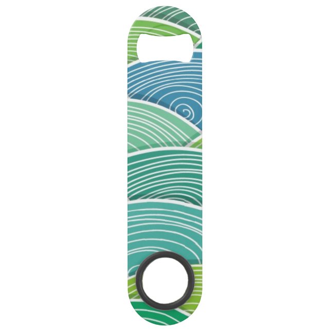 Background of curled abstract green waves speed bottle opener (Front)