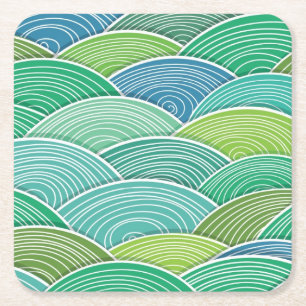 Background of curled abstract green waves square paper coaster