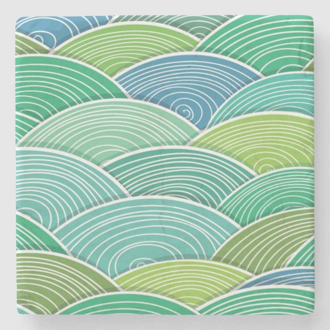 Background of curled abstract green waves stone coaster (Front)