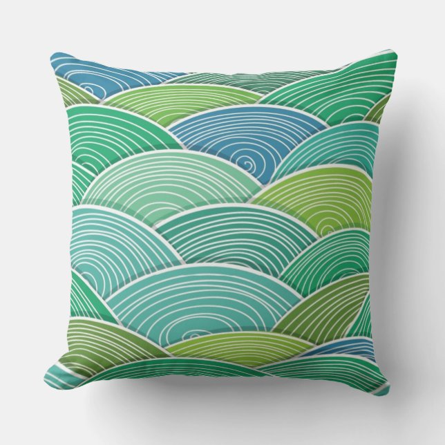 Background of curled abstract green waves throw pillow (Front)