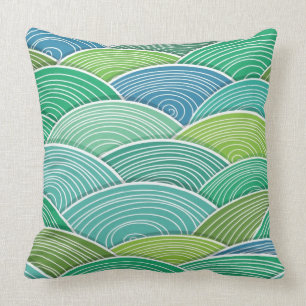 Background of curled abstract green waves throw pillow