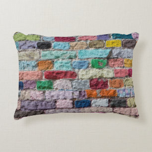 Background of painted colour brick wall texture accent pillow