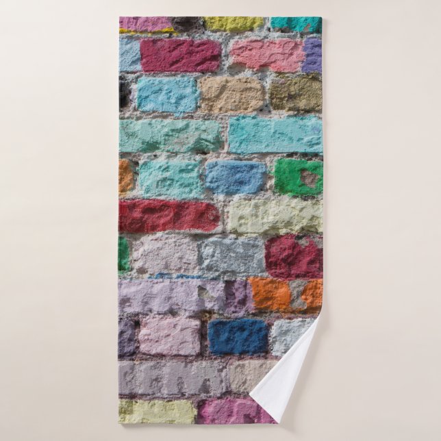 Background of painted colour brick wall texture bath towel (Bath Towel)