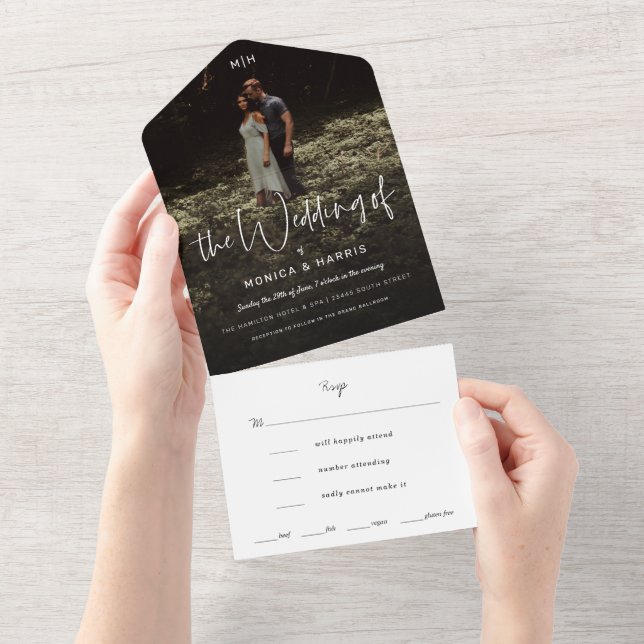 Background Photo Minimal Wedding All In One Invitation (Tearaway)
