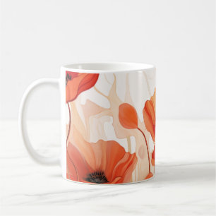 Background poppies red and orange painting coffee mug