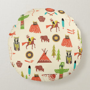 background with American Indians Round Pillow