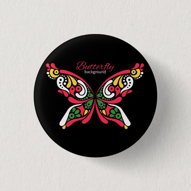 Background with beautiful butterfly. tattoo illust 1 inch round button (Front)