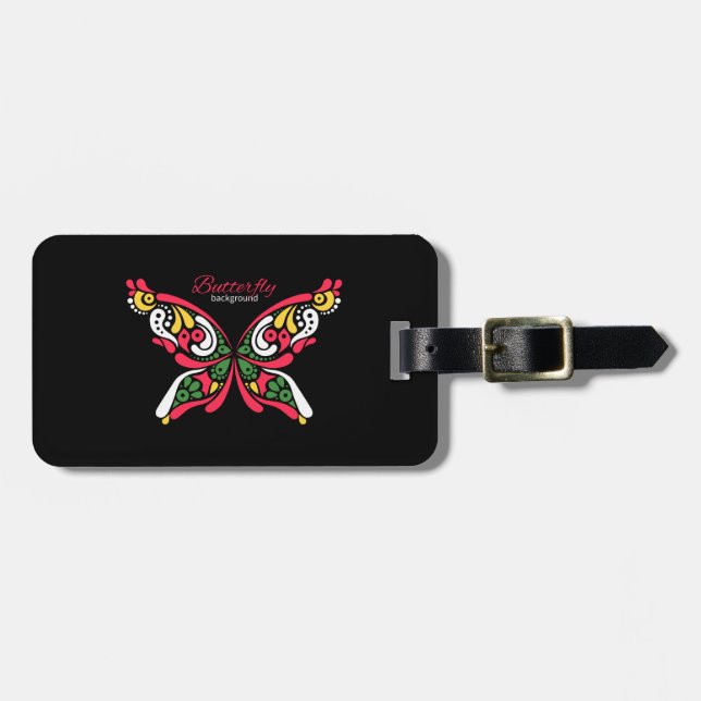 Background with beautiful butterfly. tattoo illust luggage tag (Front Horizontal)