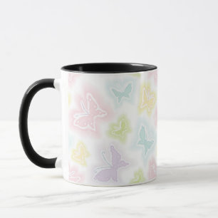 Background with butterflies in watercolor mug