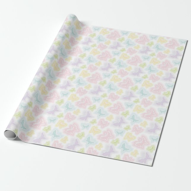 Background with butterflies in watercolor wrapping paper (Unrolled)