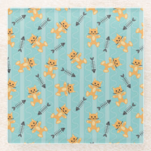 background with cats glass coaster