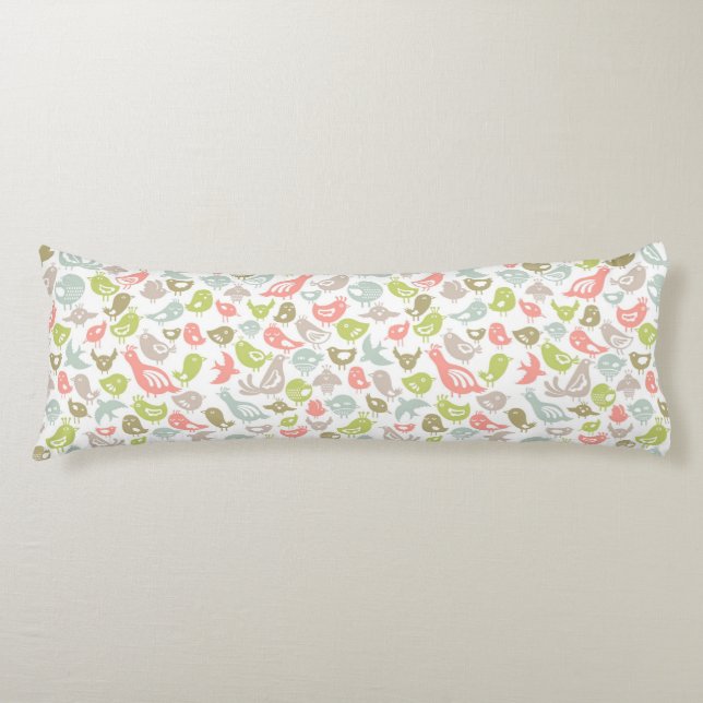 background with colourful birds ornament body pillow (Front)