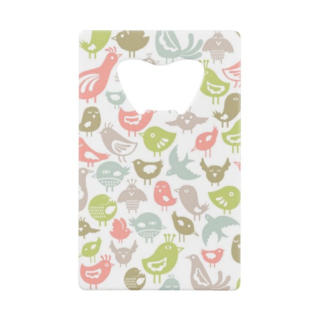 background with colourful birds ornament credit card bottle opener (Front)