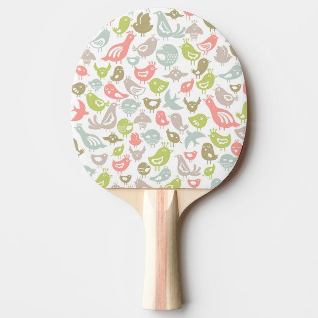 background with colourful birds ornament ping pong paddle (Front)