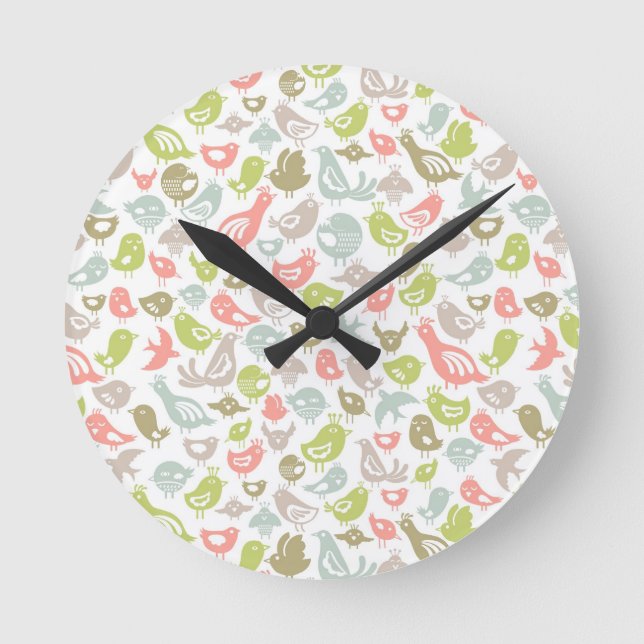 background with colourful birds ornament round clock (Front)