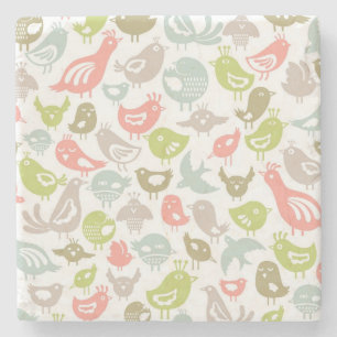 background with colourful birds ornament stone coaster
