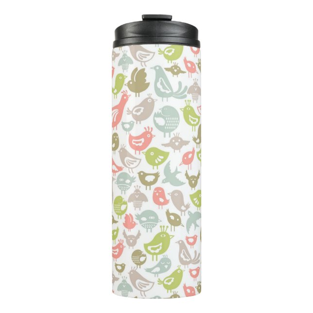 background with colourful birds ornament thermal tumbler (Front)