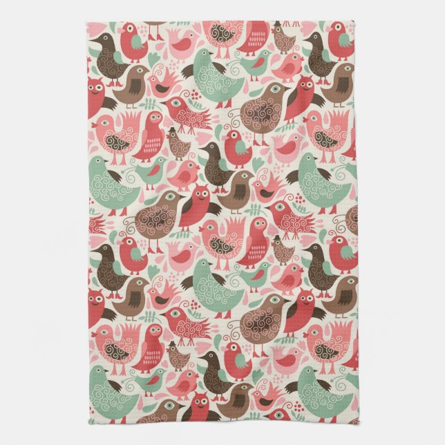 background with cute birds kitchen towel (Vertical)