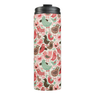 background with cute birds thermal tumbler