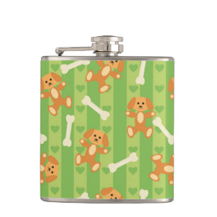 background with dogs and bones hip flask