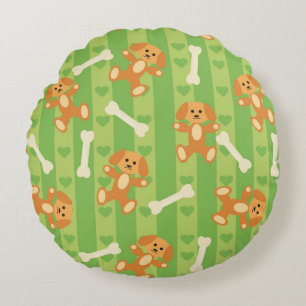 background with dogs and bones round pillow