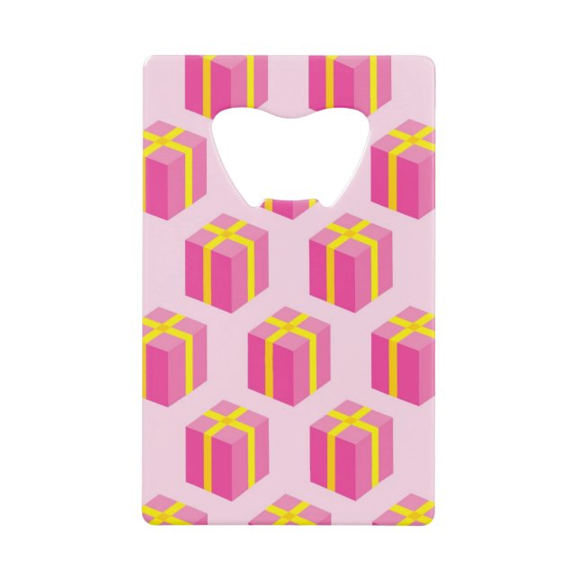 Background with gifts credit card bottle opener (Front)
