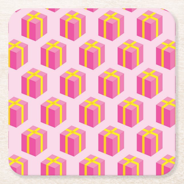 Background with gifts square paper coaster (Front)