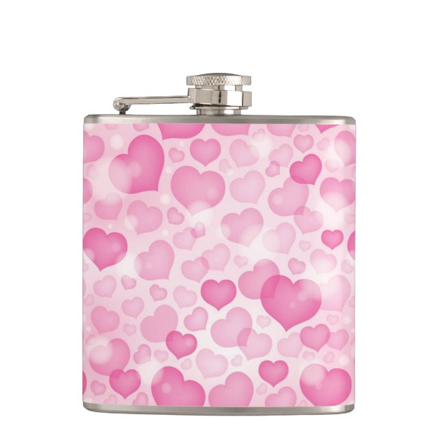 Background with Hearts Hip Flask (Front)