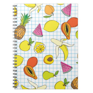 Background with juicy fruits. Seamless fruit patte Notebook