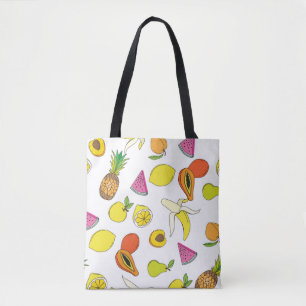 Background with juicy fruits. Seamless fruit patte Tote Bag