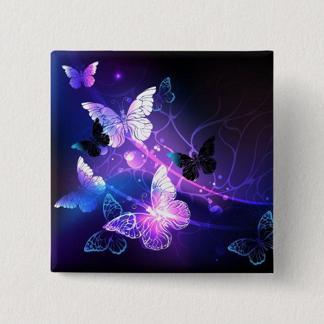 Background with Night Butterflies 2 Inch Square Button (Front)