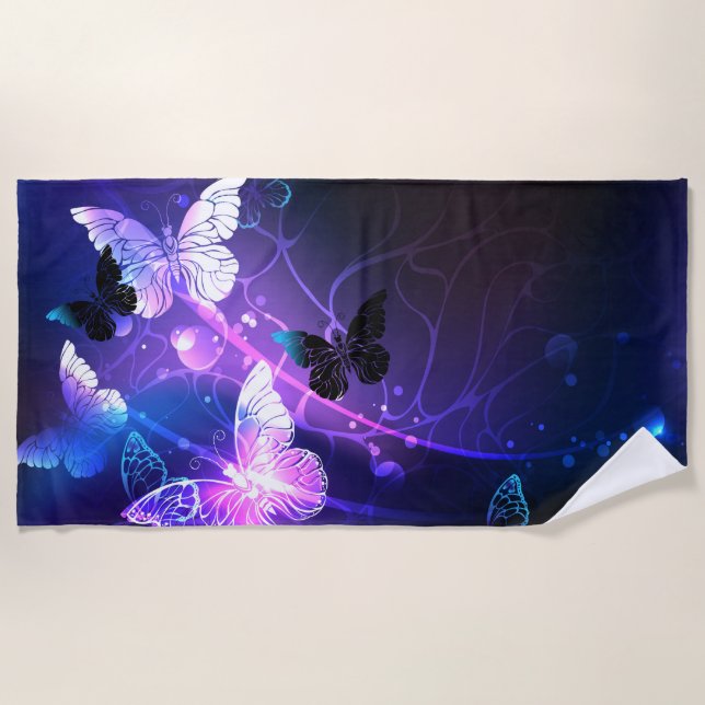 Background with Night Butterflies Beach Towel (Front)