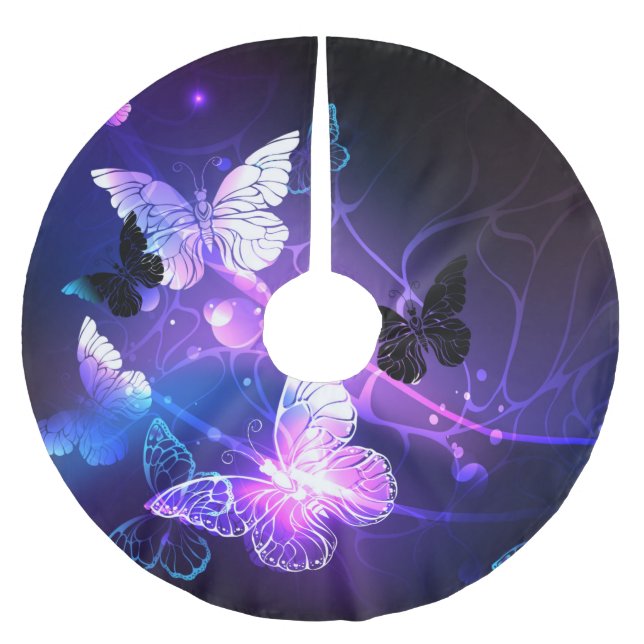 Background with Night Butterflies Brushed Polyester Tree Skirt (Front)