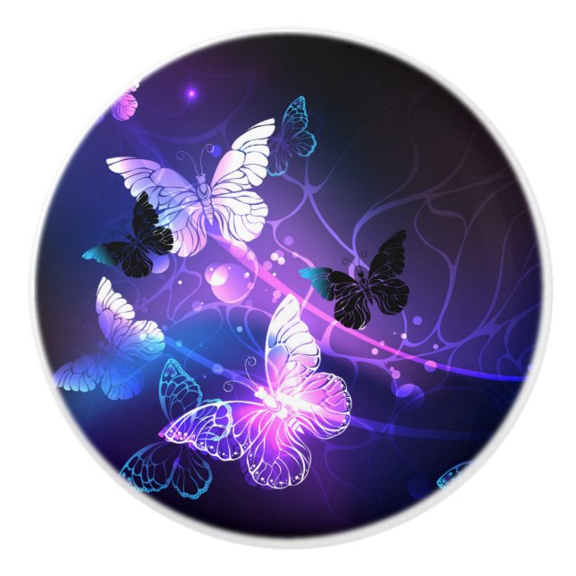 Background with Night Butterflies Ceramic Knob (Front)