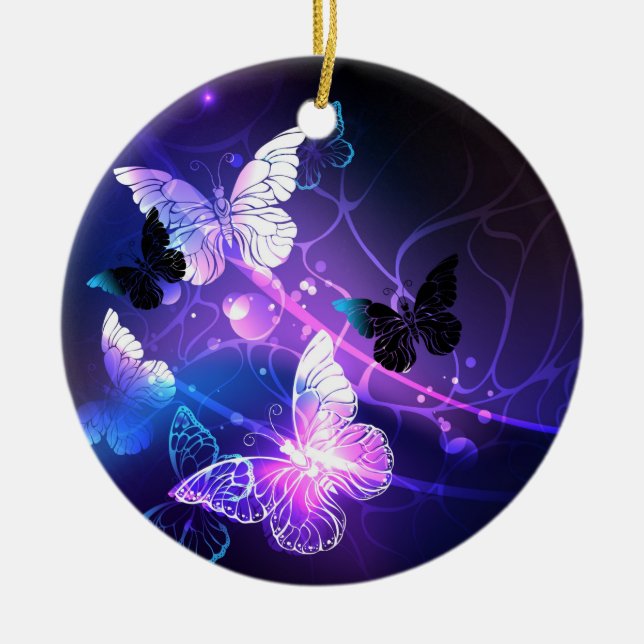 Background with Night Butterflies Ceramic Ornament (Front)