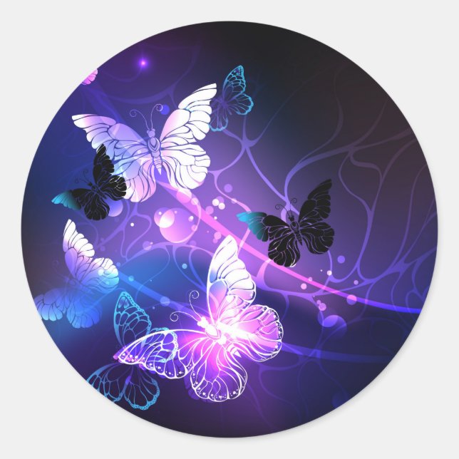 Background with Night Butterflies Classic Round Sticker (Front)