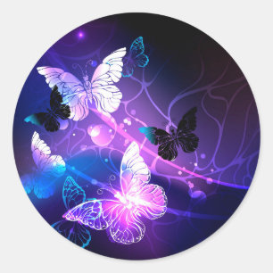 Background with Night Butterflies Classic Round Sticker