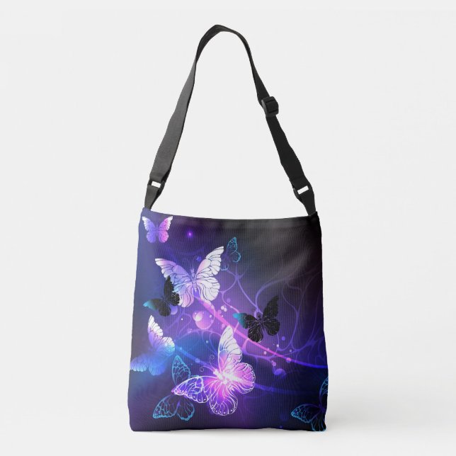 Background with Night Butterflies Crossbody Bag (Back)