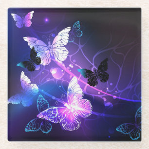 Background with Night Butterflies Glass Coaster