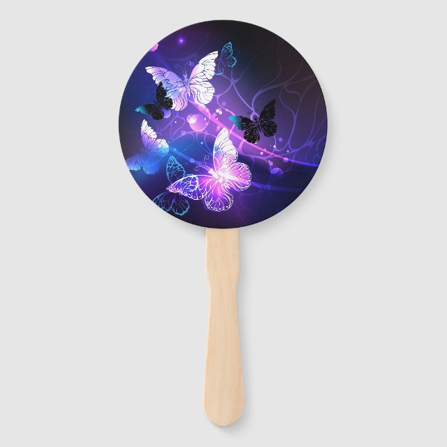 Background with Night Butterflies Hand Fan (Front)