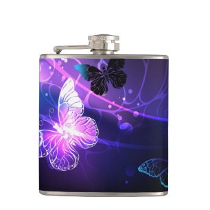 Background with Night Butterflies Hip Flask